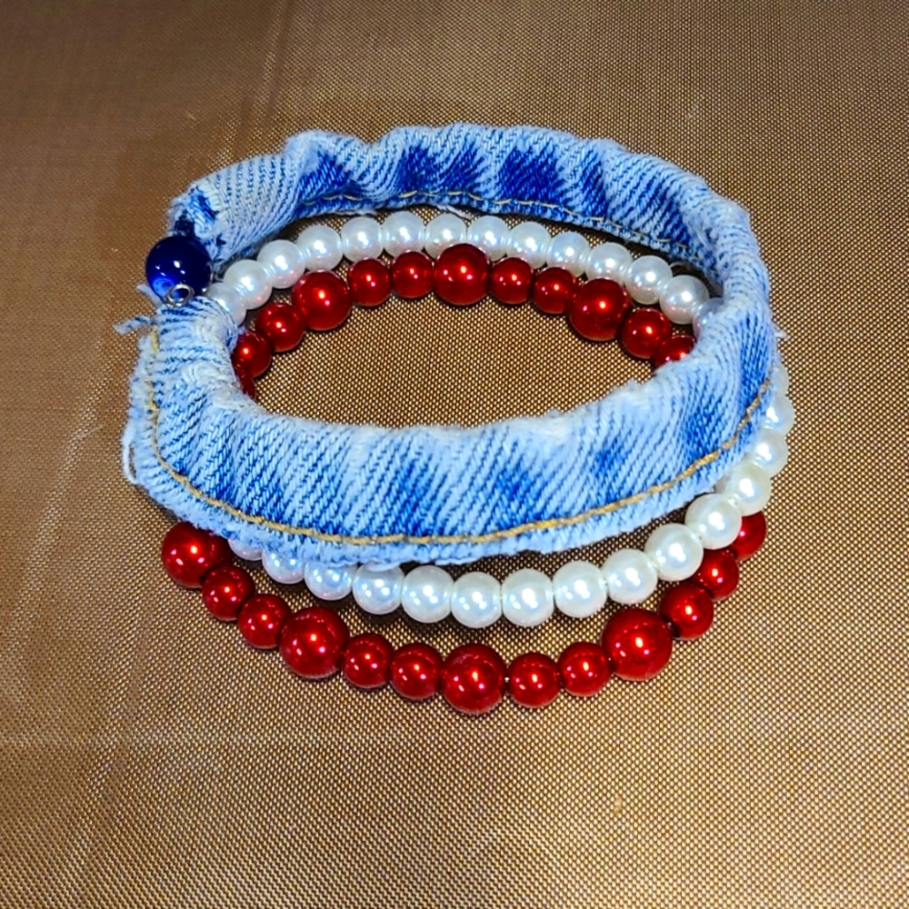Red, white & denim bracelet